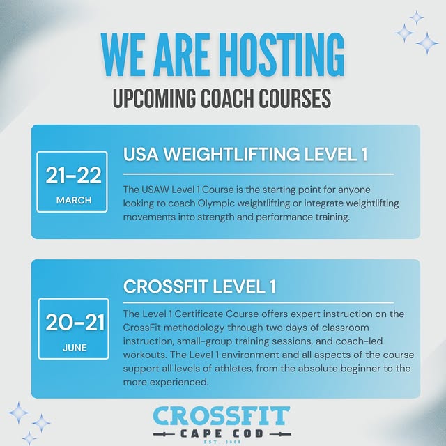 We’re excited to host two major coaching certifications at CrossFit Cape Cod this year …