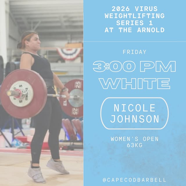 Friday at 3pm Nicole Johnson competes at the 2026 Virus Weightlifting Series 1 at the A…