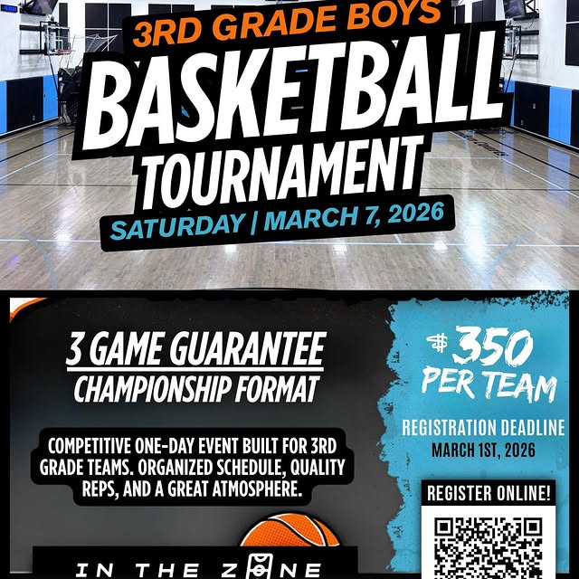 3rd Grade Boys Tournament 🏀
Saturday, March 7 at ITZ Sports Performance.

We’re keepin…