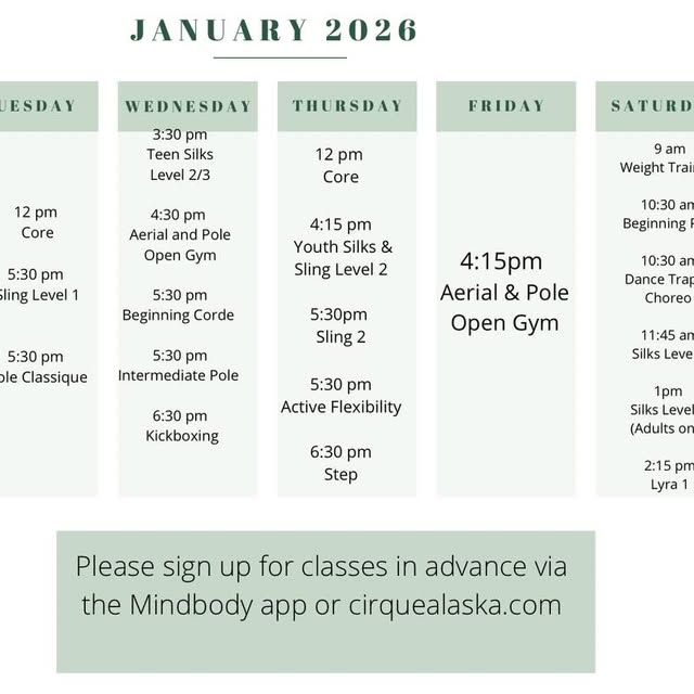 🌟 Updated 2026 schedule at Cirque Ak! The schedule runs through May. The best way to s…