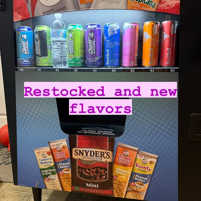 Drinks are restocked and with new flavors.