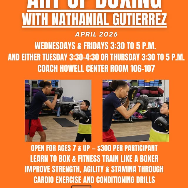 The Art of Boxing with Nathanial Gutierrez has sessions for April at the Coach Howell C…