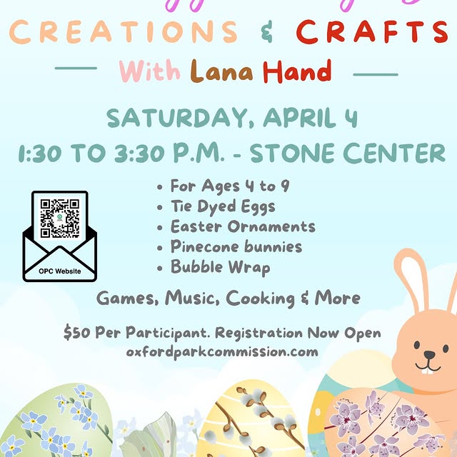 Easter Eggstravaganza is a special event instructed by Lana Hand for ages 4 to 9 on Apr…