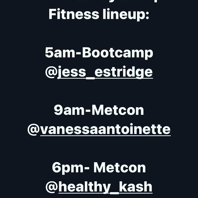 Wednesday Group Fitness Lineup:

🔸5am-Bootcamp 
@jess_estridge 

🔸9am- Metcon 
@vanes…