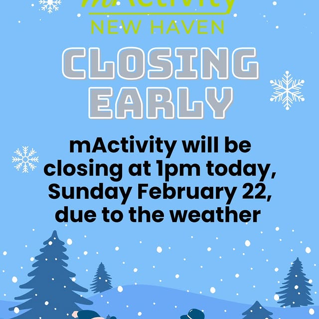 Due to the weather mActivity will be closing today, Sunday 22nd, at 1pm 

We will also …