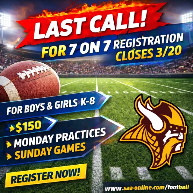 📣 LAST CALL! Registration for our 7 on 7 Football Season closes March 20! 📣 Don’t mis…