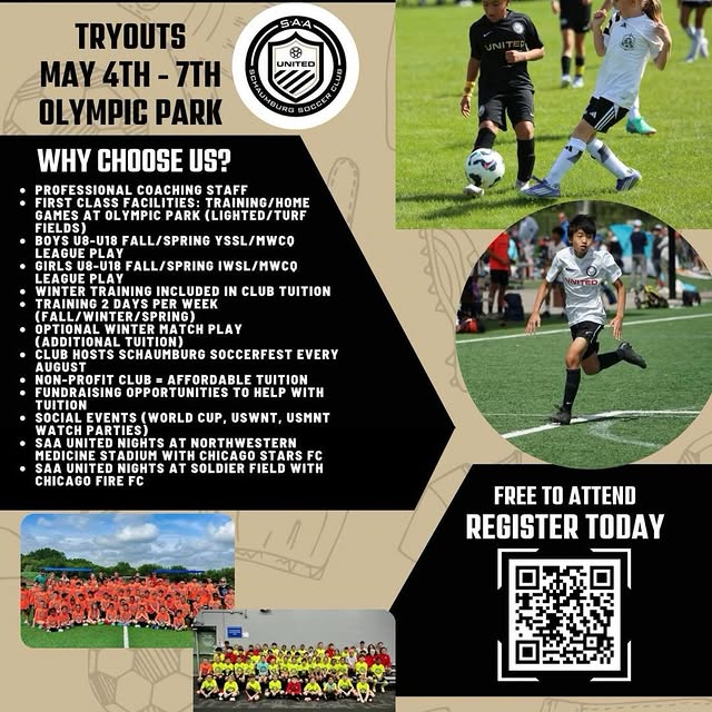 SAA United Club Soccer tryouts are approaching! It’s free to attend, and registration i…