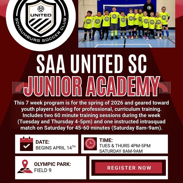 SAA United SC Junior Academy registration is open! The academy starts April 14th.  See …