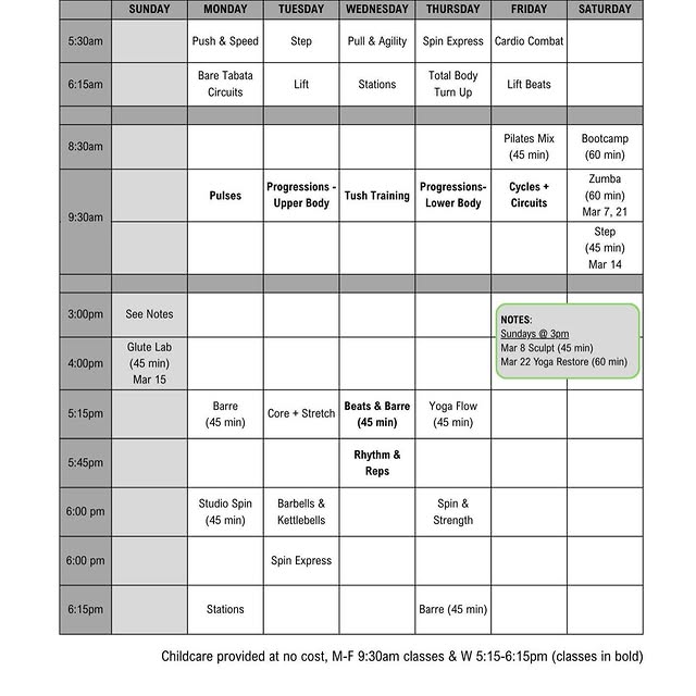 💚 MARCH 2026 💚

Don’t forget that we offer childcare during weekday classes at 9:30am…