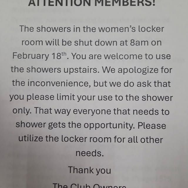 ‼️The women’s shower facilities will be temporarily unavailable.