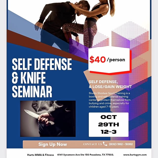 SELF DEFENSE & KNIFE SEMINAR!! Everyone of all ages welcome!! Call now to reserve your …