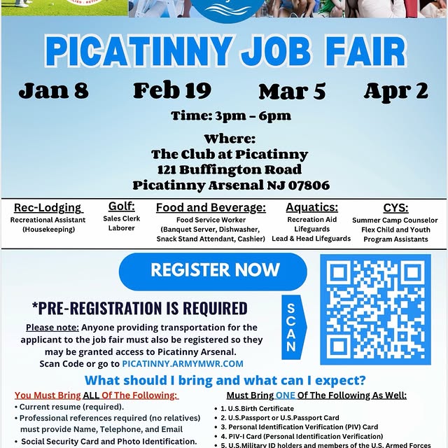 🌟 Join the Picatinny MWR Team! 🌟

We’re excited to invite you to our job fair days—an…