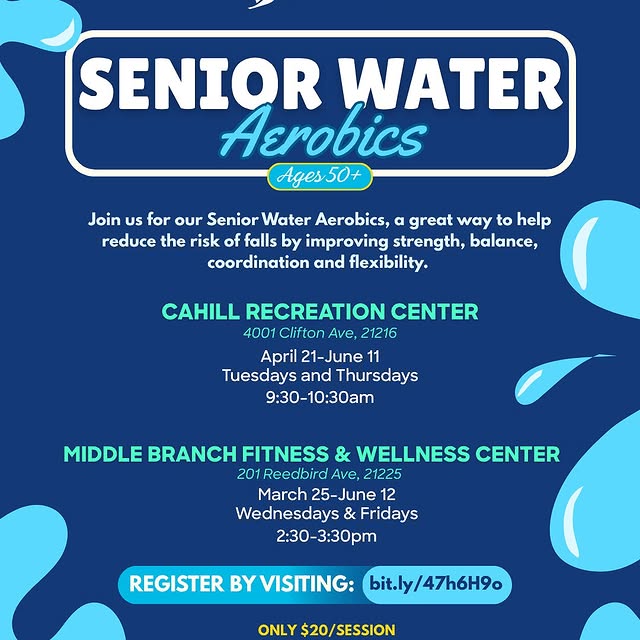Stay active this spring with our Senior Programming (ages 50+)! 🏋️  1. 💦Senior Water …