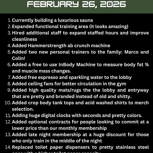 Here’s a list of the changes we’ve made recently! We’re always trying to improve the gy…