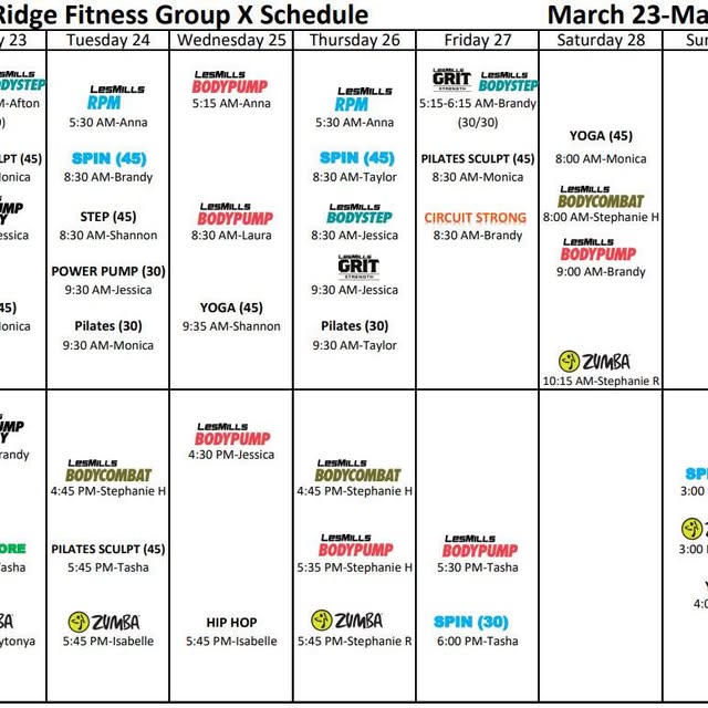 Weekly group fitness schedule and a couple special days during the week!!! Swipe➡️ to s…
