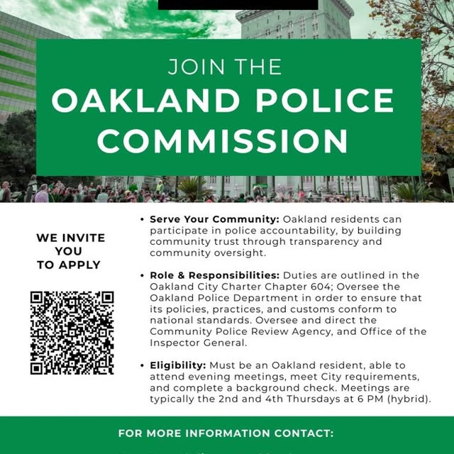 OAKLAND NEEDS YOU!

Apply for the Oakland Police Commission and be a part of shaping co…