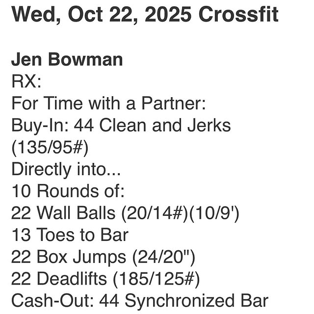 In Honor of NCCF member Jen Bowman.
A workout created to celebrate Jen on her Birthday …