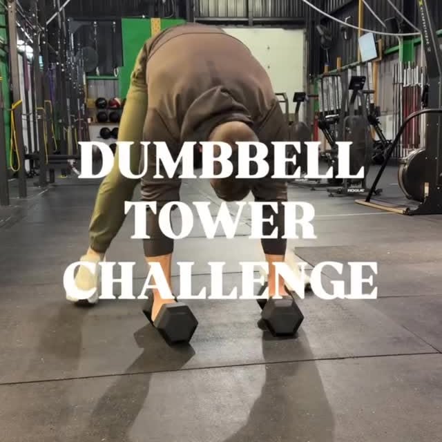 Dumbbell tower challenge. I think we did pretty good @benleeper_