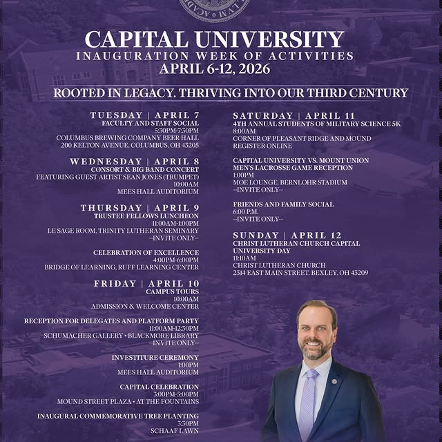The inauguration of Capital's 18th president, Dr. Jared R. Tice, is only 2 weeks away! …