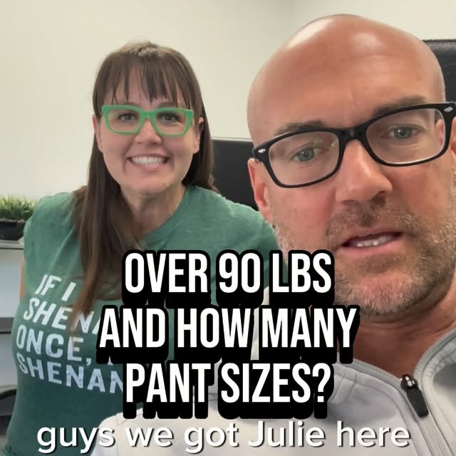 How awesome is Julie!  She is not only down over 90lbs, but she’s dropped from a 24 to …