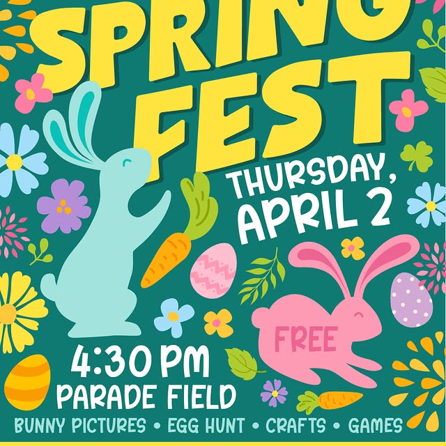 Save the date for Spring Fest - Thursday, April 2nd at 4:30 PM

Location: Parade Field
…