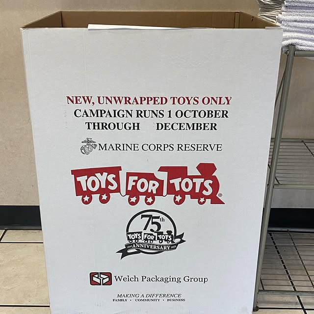 Attention members! The Toys for Tots donation box lives up at the front desk and is cal…