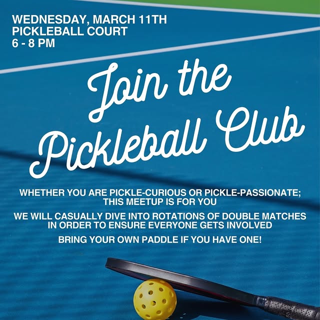 Come one, come all to the Pickleball Club tomorrow night (3/11)!! 🏓🏓 No experience or…