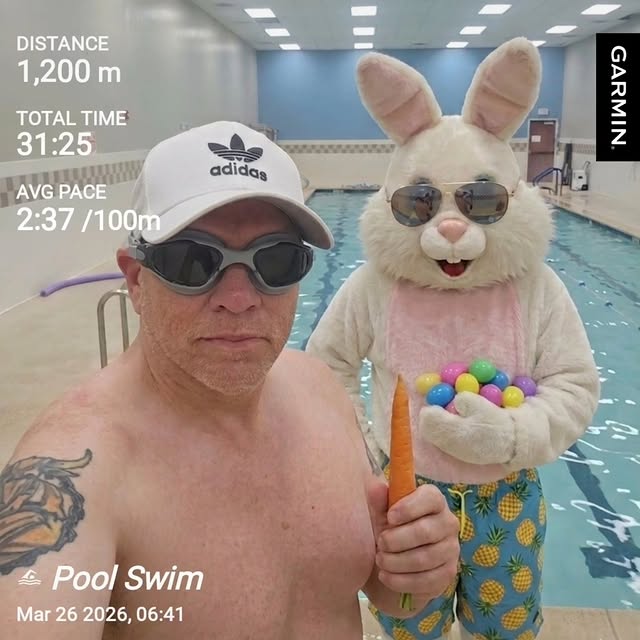 Did a pool swim with this guy today. First swim back in almost two weeks. I felt like a…