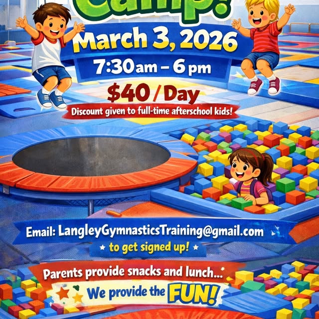 📚✨ Teacher Workday Camp – March 3, 2026! ✨🤸‍♂️
No school? No problem! Bring the kids …