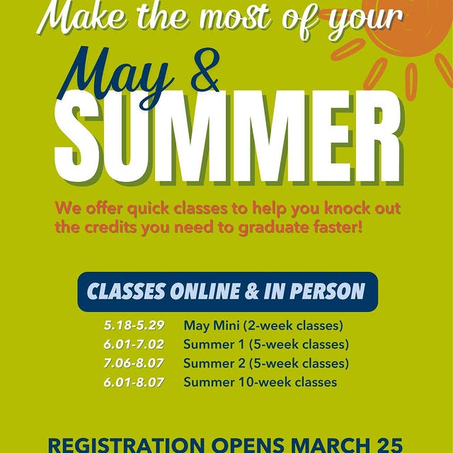⏰ Registration for Summer classes opens tomorrow, March 25!

Make the most of your May …