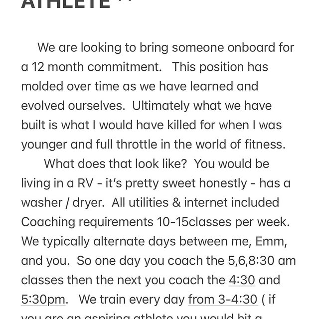 HIRING full time Coach / Athlete.  If this sounds like you please follow instructions l…